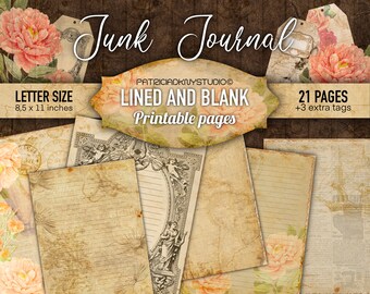 Vintage Junk Journal, druckbare Karten, Ephemera, Scrapbook, linierte und leere Journalseiten, digitales Vintage-Papier, kostenlose druckbare Tags