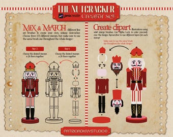 Procreate Nutcracker creator, Christmas nutcracker illustration, line art stamp brushes, holiday sticker templates, Xmas clipart
