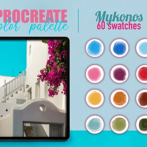 Procreate color palette - Mykonos color swatches, Greece pastel blue color palette
