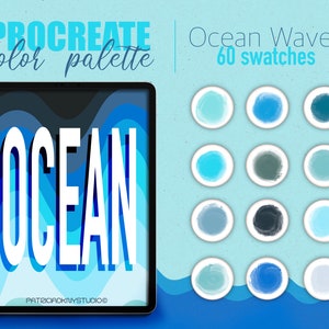 Procreate color palette - Ocean Waves color swatches, pastel blue color palette