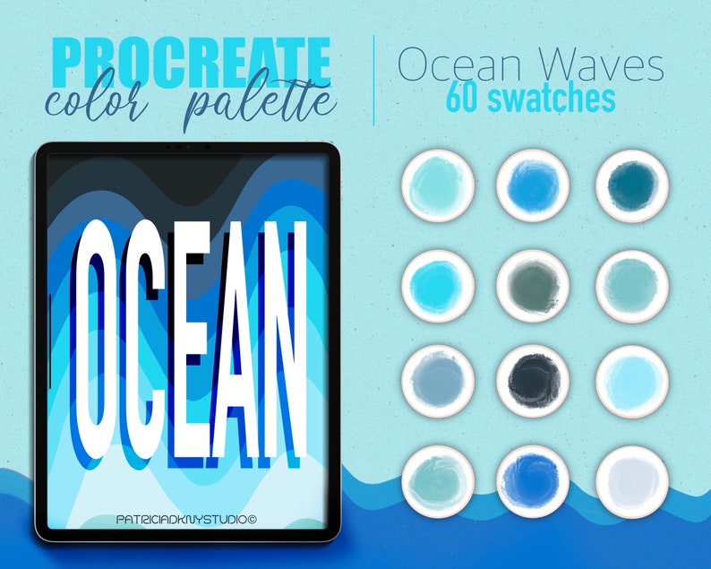 Procreate Color Palette - Ocean Waves Color Swatches, Pastel Blue Color ...