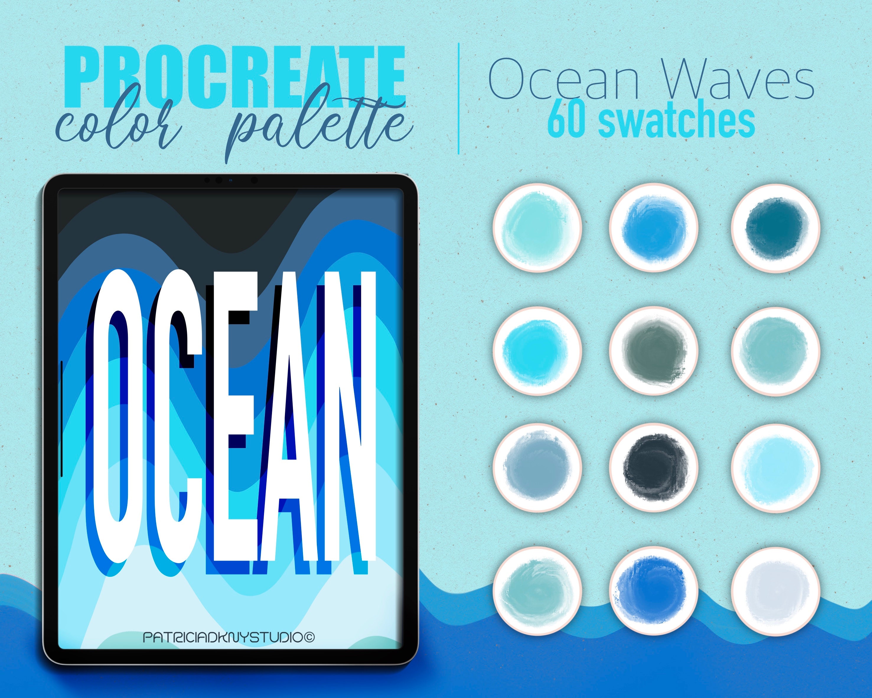 Procreate Color Palette - Ocean Waves Color Swatches, Pastel Blue Color ...