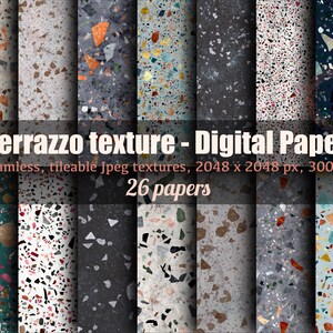 Pack de papier scrapbook numérique texture terrazzo, revêtements de sol en terrazzo sans couture, papier de fond de photographie numérique, texture de sol en terrazzo