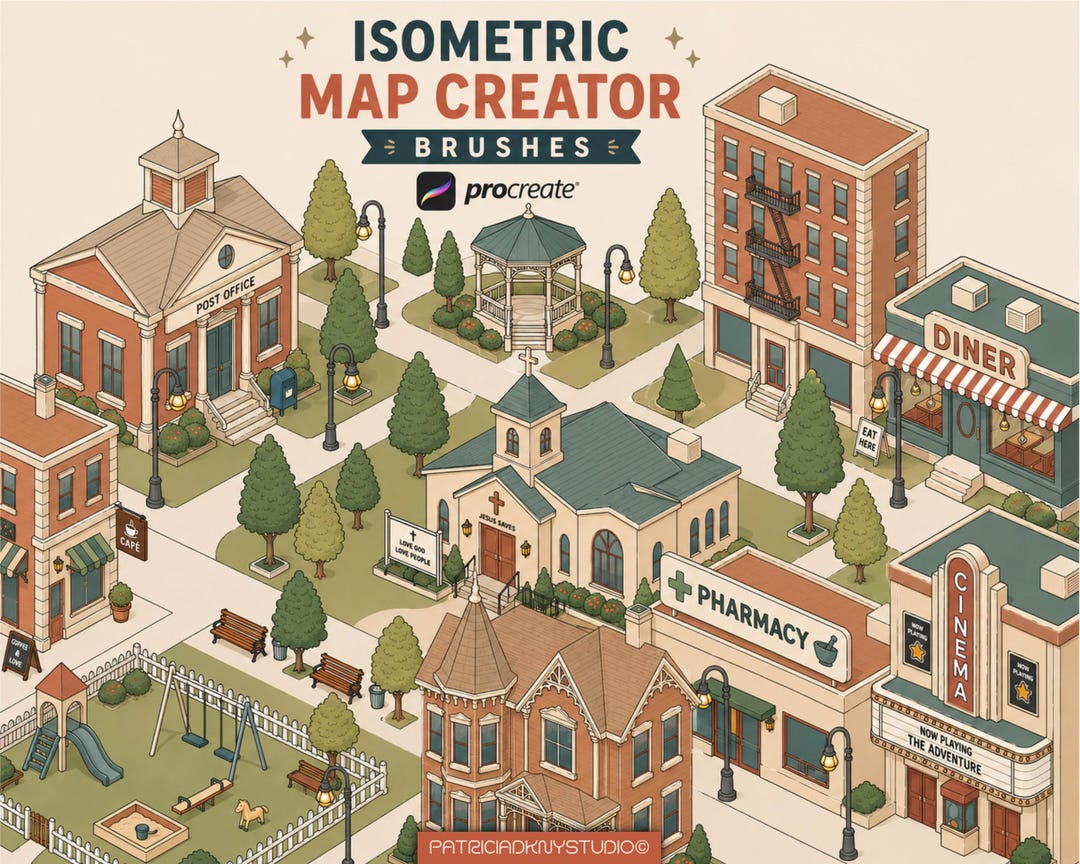 Procreate Isometric Map Creator Brushes, Cozy Little Town Builder ...