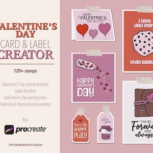 Creador de tarjetas para el día de San Valentín de Procreate, pinceles para estampar con temática de amor de Procreate, juego de tarjetas de regalo de aniversario, creador de arte mural personalizado