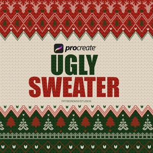 Brosses Procreate Ugly Sweater, tampons de Noël, points de Noël, autocollants de vacances, tricot au crochet