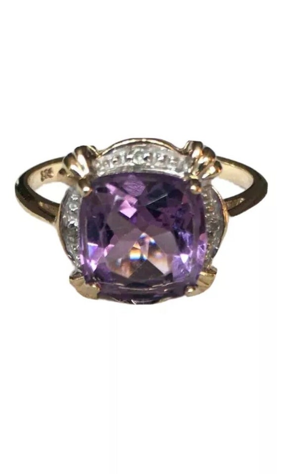 9ct Yellow Gold Amethyst and Diamond Ring - image 1