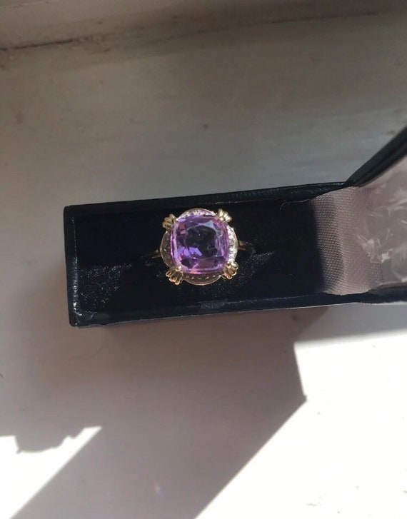 9ct Yellow Gold Amethyst and Diamond Ring - image 5