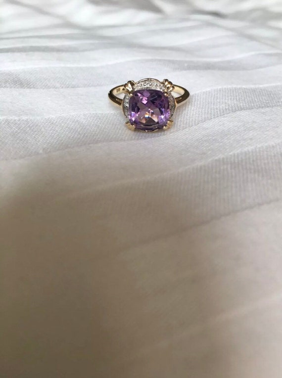 9ct Yellow Gold Amethyst and Diamond Ring - image 2
