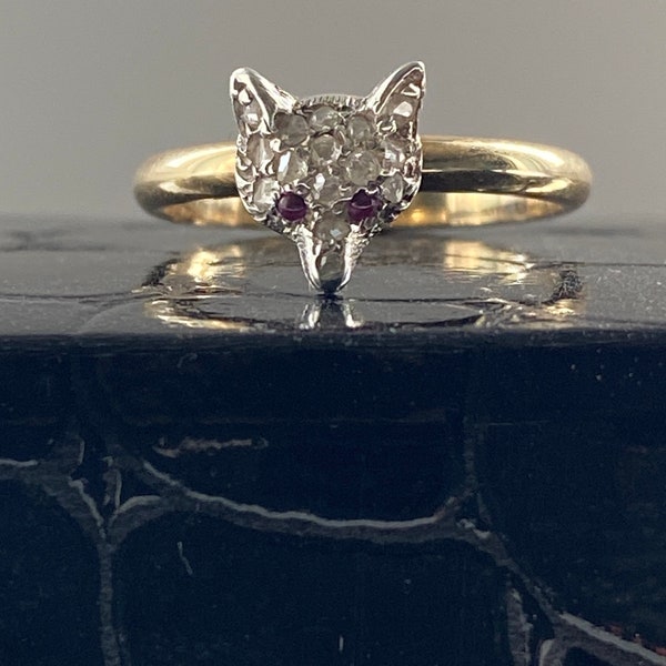 Antique Diamond Fox Head Ring