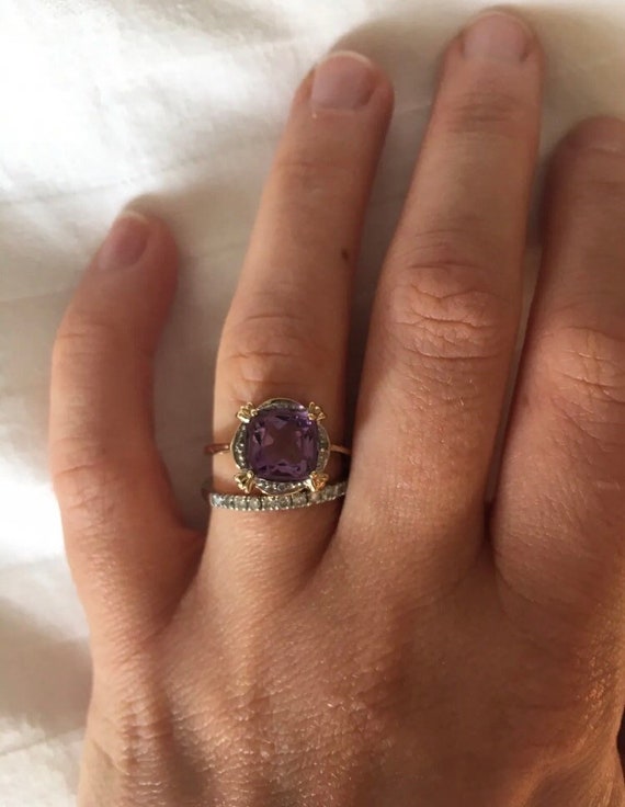 9ct Yellow Gold Amethyst and Diamond Ring - image 3