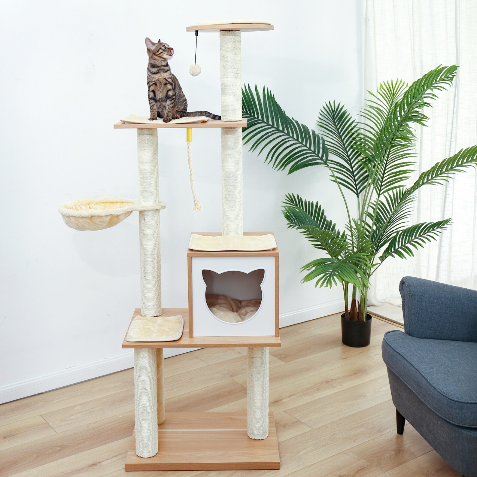 Cat Activity Centercat Tree Condo Toywood Sisal Cat Tree Etsy