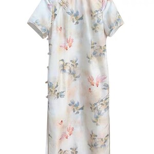 Casual Large Size Qipao, White Printing Qipao Dress, Oversized Summer ...