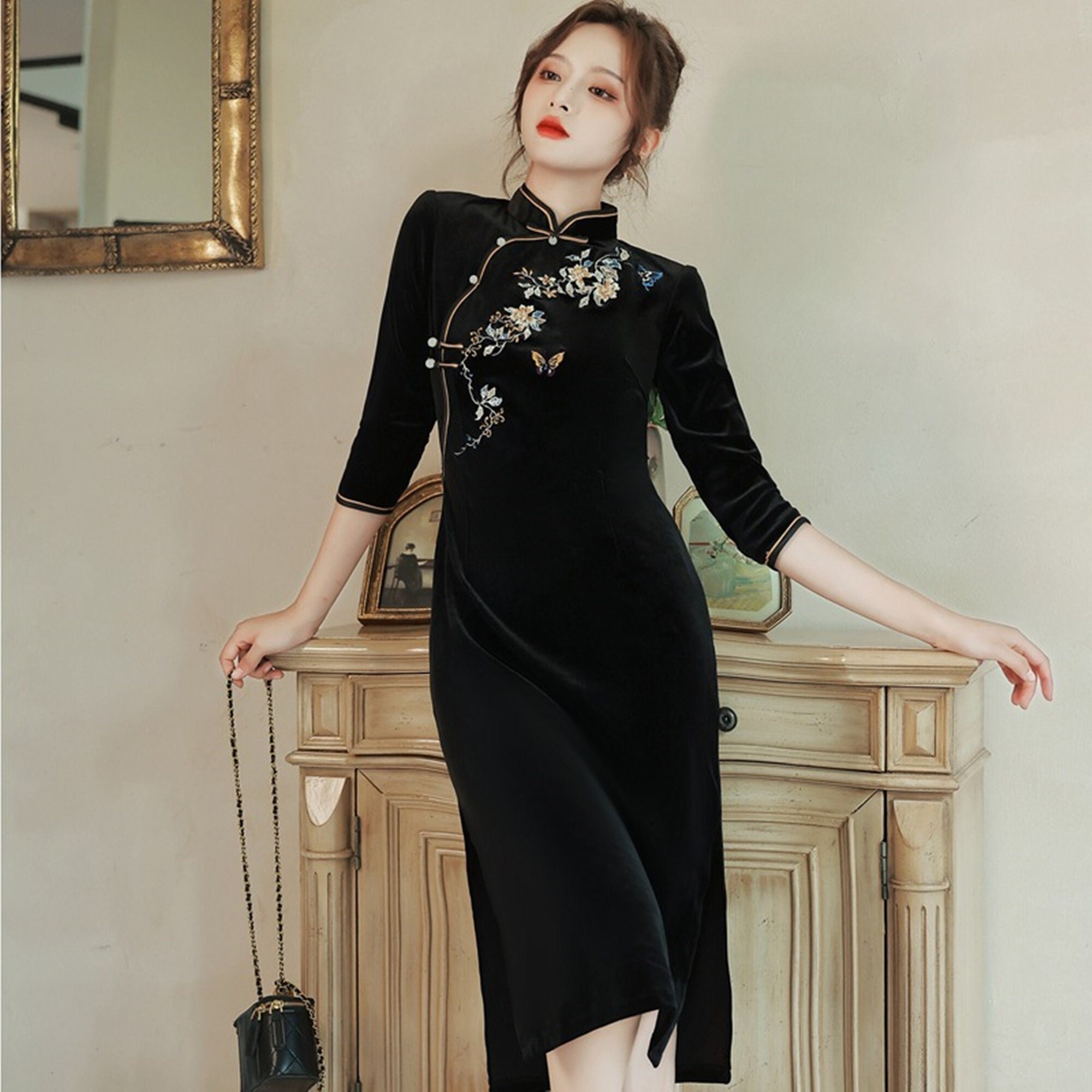 Velvet Chinese Dress - Etsy