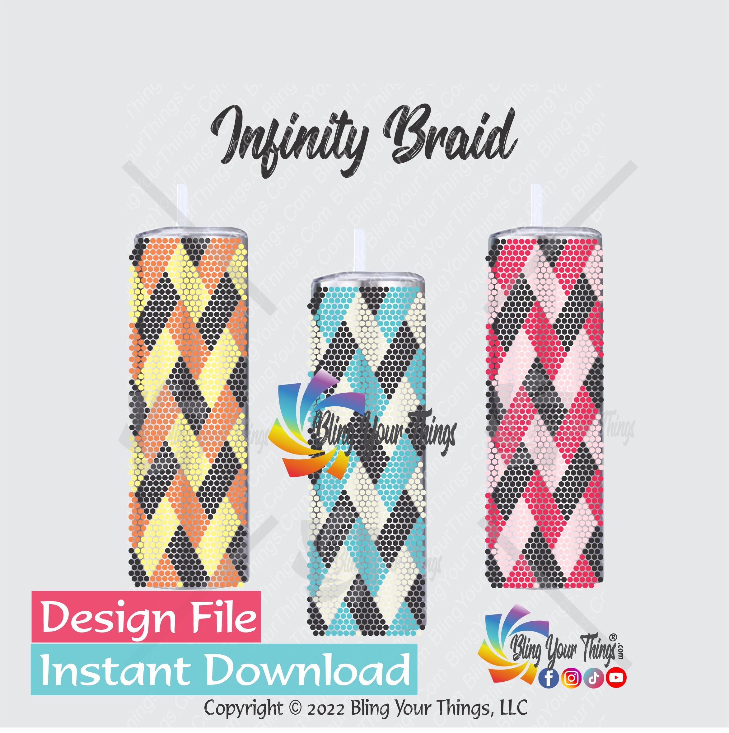 Infinity Braid Rhinestone Tumbler Pattern for 20oz Tumbler, SS20 Flatback Rhinestone Tumbler Pattern