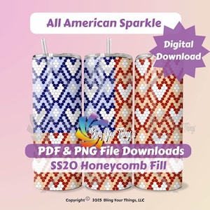 SS20 American Flag Rhinestone Tumbler Pattern for 20oz Tumbler, PDF, PNG, Flatback Rhinestone Tumbler Pattern