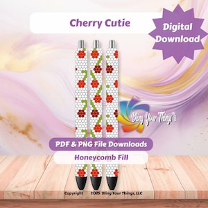 Cherry Cutie Rhinestone Pen Pattern – SS10 Honeycomb Template PDF PNG – Cute Fruit Pen Design for DIY Bling Crafting