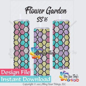 Flower Garden Rhinestone Tumbler Pattern for 20oz Tumbler, Flatback Rhinestone Tumbler Pattern