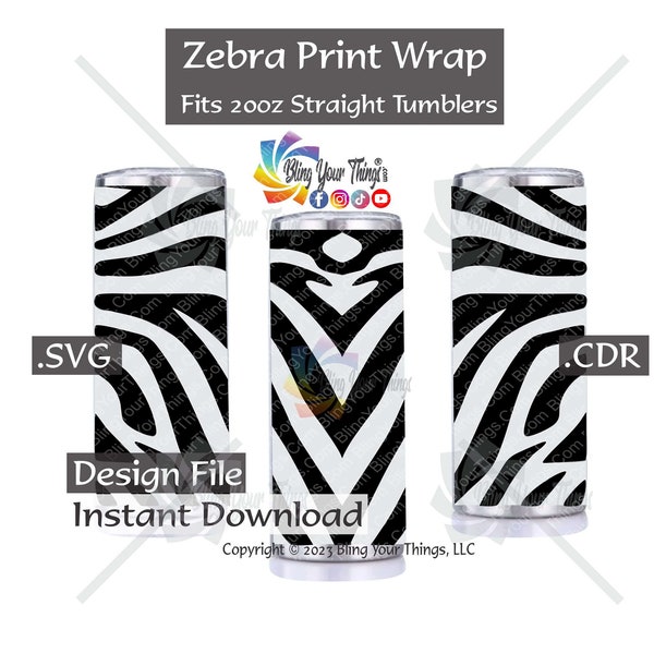 Zebra Print SVG Tumbler Wrap for 20oz Tumbler, Vinyl Tumbler Pattern, Animal Print Tumbler Pattern