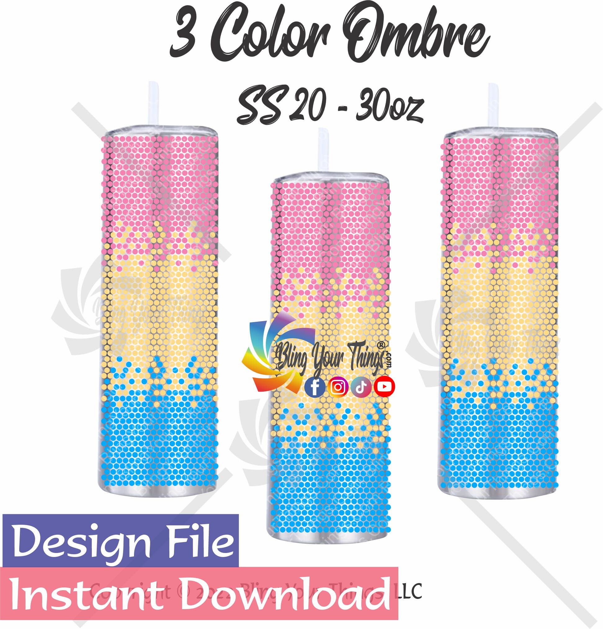 Ombre Rhinestone Tumbler Pattern 3 Colors - Bling Your  Bling Tumbler 3 main image 2