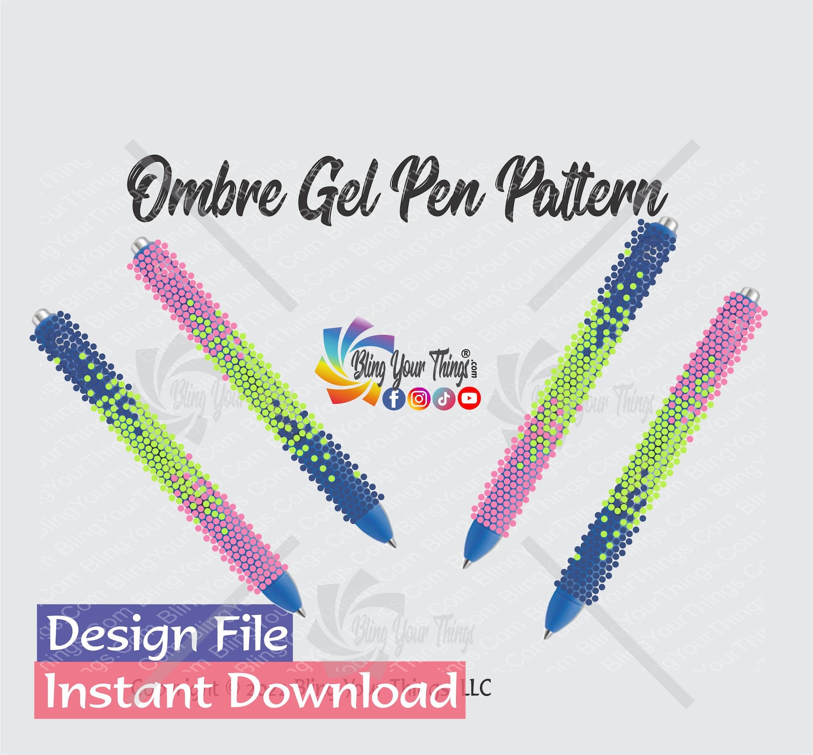 Cartoon Rhinestone Pen Ombre Rhinestone Pattern for Gel Pens, Flatback Rhinestone Pen Pattern ...