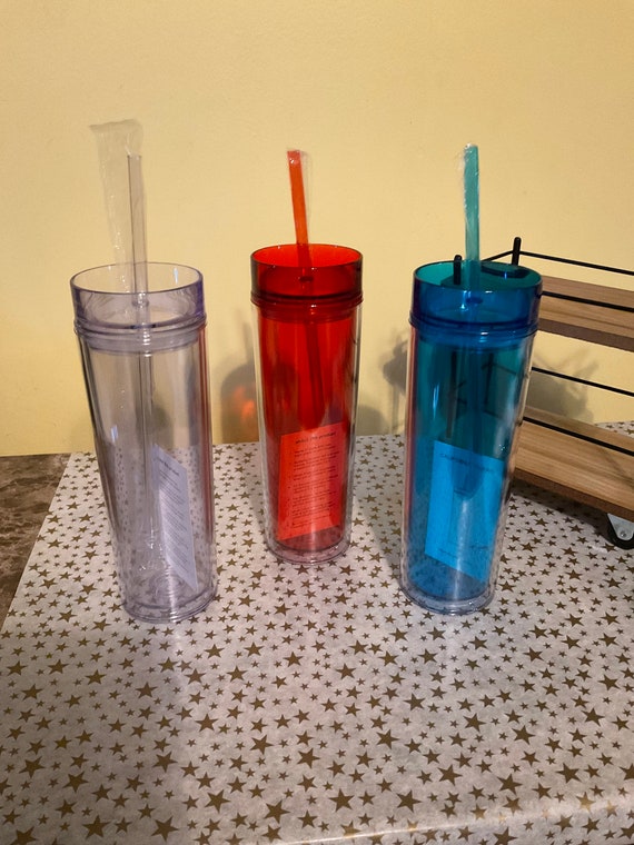 16 oz Skinny Double Wall Acrylic Tumbler with Lid and Straw