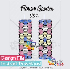 Flower Garden Rhinestone Tumbler Pattern for 20oz Tumbler, Flatback Rhinestone Tumbler Pattern