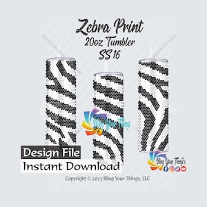 Zebra Print Rhinestone Tumbler Pattern for 20oz Tumbler, SS16 Flatback Rhinestone Tumbler Pattern, Animal Print Rhinestone Tumbler Pattern