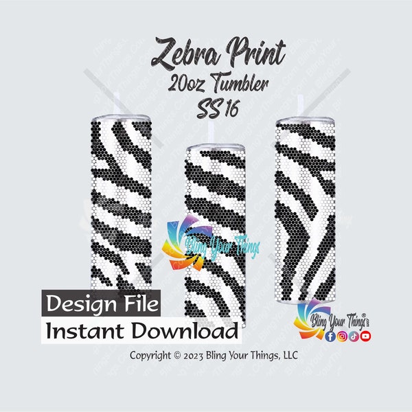 Zebra Print Rhinestone Tumbler Pattern for 20oz Tumbler, SS16 Flatback Rhinestone Tumbler Pattern, Animal Print Rhinestone Tumbler Pattern
