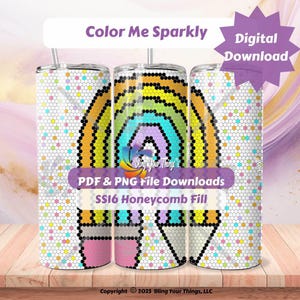 Rainbow Pencil Cup Wrap, Rhinestone Tumbler Pattern SS20,  20oz Skinny DIY Template, Bling Craft PDF Download