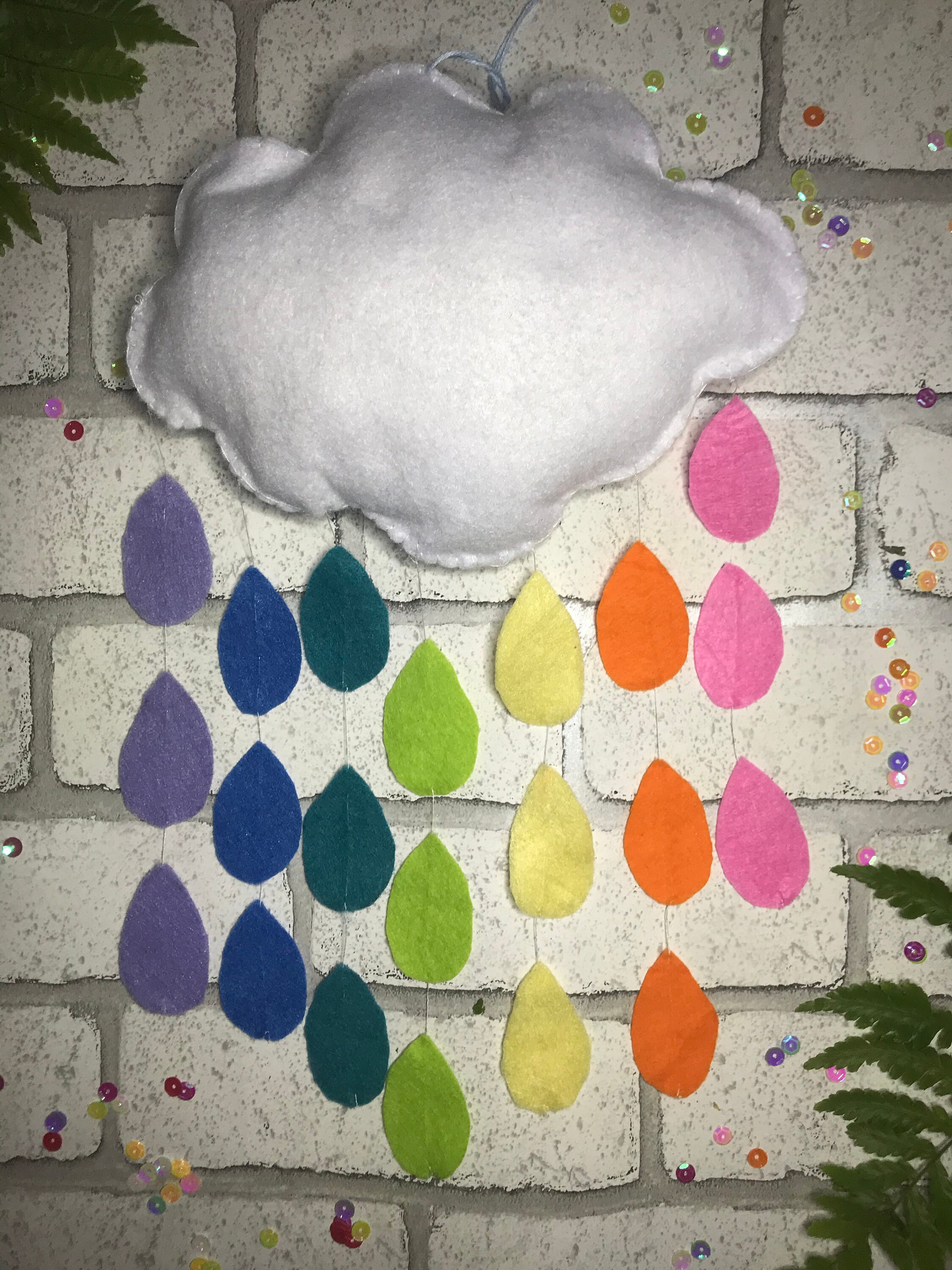 Rainbow rain drop cloud wall hanging Etsy