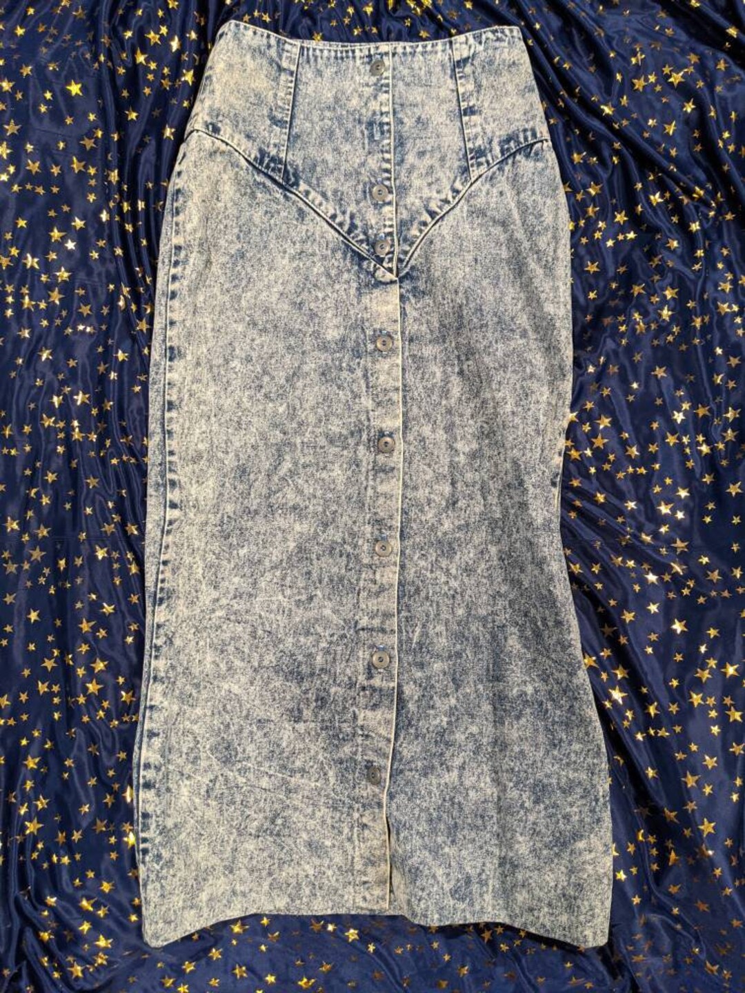 Vintage 80's High Waist Denim Skirt Acid Wash Denim Skirt Hot Thing