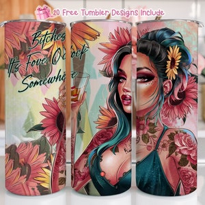 Bitches It&#39;s Five O&#39;clock Somewhere 20oz Skinny Tumbler Wrap Png, Funny Sarcastic Tumbler Wrap, Snarky Sarcastic Sublimation Tumbler Design