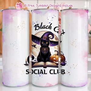 Black Cat Social Club 20 Unzen Skinny Tumbler Design, Vintage Halloween Katze & Kürbis Sublimation Wrap