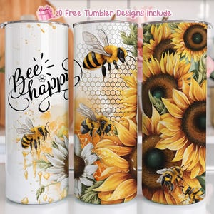 Bee Happy 20oz Skinny Sublimation Design, Motivational Tumbler Png for Straight Tapered Tumbler PNG File Digital Download