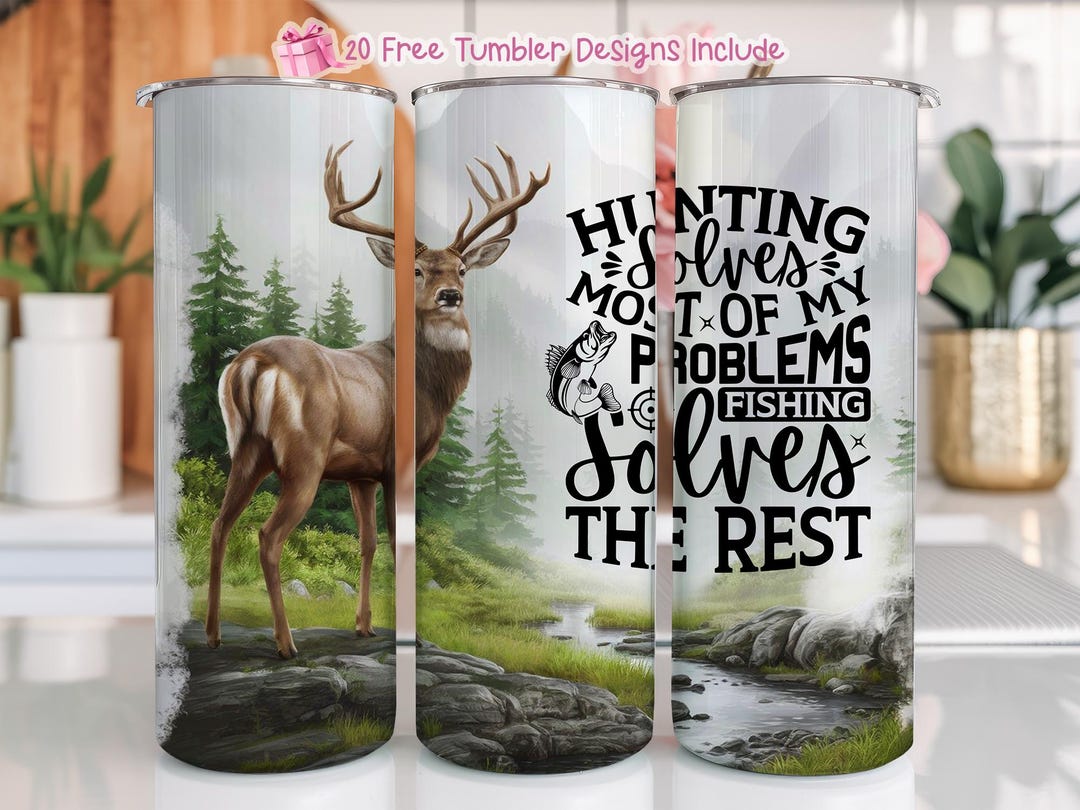Hunting Fishing 20oz Skinny Tumbler Sublimation Design Digital Download ...