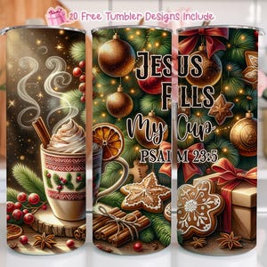 Gesù riempie la mia tazza Salmo 235 Png Tumbler Wrap, Natale 20 Oz Tumbler Wrap Design a sublimazione