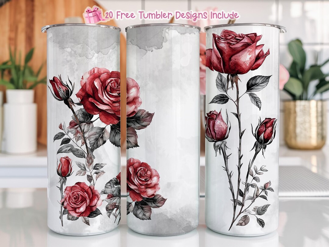Gothic Ink Roses for Sublimation, Red and Black Tumbler PNG, Gothic Ink ...