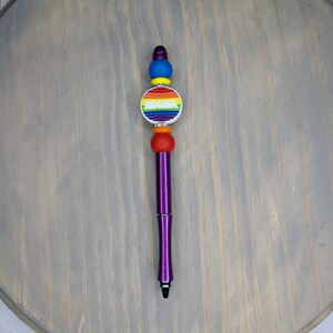 Rainbow Mama pen, Silicone beaded pen, Pride Pen, beaded pen, silicone beads, ballpoint pen, journaling supplies, planner supplies