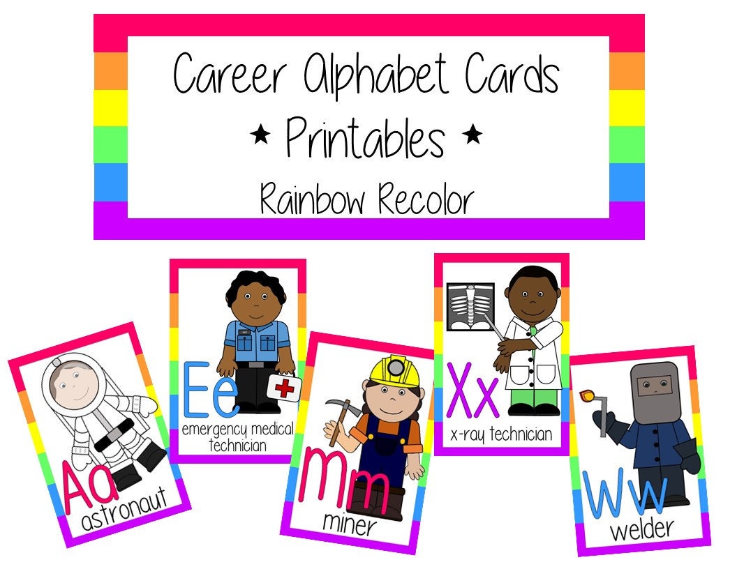 Career Alphabet Cards Printables Rainbow Recolor - Etsy