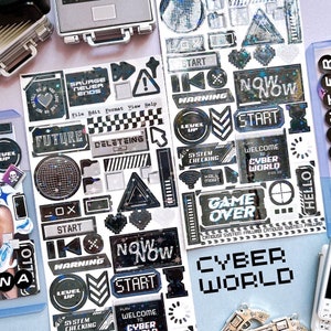 holographic cyber world deco sticker / electronic sticker / futuristic sticker / y2k sticker / toploader deco sticker