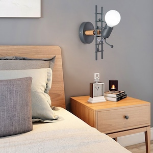 Lámpara de pared LED de metal nórdico - Luces de pared creativas / Diseño de robot de dibujos animados (apliques de luz de pared para dormitorio / habitación de niños)