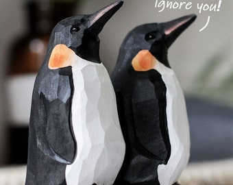 Hand-carved wood emperor penguin,small handicraft ornaments,desktop penguin ornaments,hand crafted painted animals,Antarctic ornaments