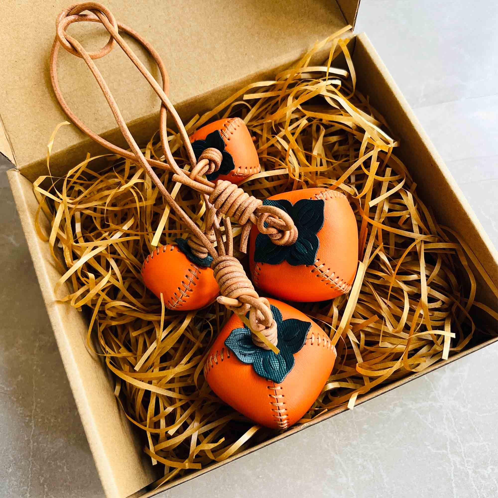 Genuine Leather Orange Persimmon Bag Charm,fruit Handbag