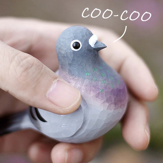 Hand-Carved Basswood Pigeon Figurine: Bird of Peace Ornament