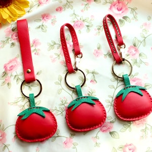 Genuine Leather Tomato Bag Charm,Fruit Handbag Charm,Red Cute Purse Accessories Pendant Keychain, Birthday Gift, Gift for Her