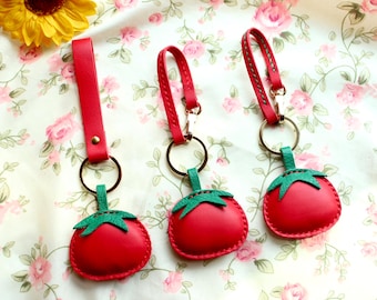 Dije de cuero 3D para bolso de tomate, dije de fruta para bolso, llavero con colgante rojo, regalo de cumpleaños, regalo para ella
