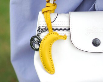 Leather 3D Banana Bag Charm: Yellow Fruit Purse Pendant, Car Hanging Ornaments, Purse Accessories, Floral Bag Pendant, Gift for Her