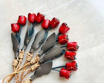 Echtes Leder Blumen Taschenanhänger, Tulpe Handtaschenanhänger, Geldbörse Zubehör Anhänger Schlüsselanhänger, Auto hängende Ornamente, Geschenk für Frau, Geburtstagsgeschenk