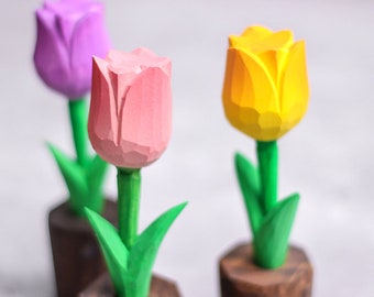 Mother's Day gift, Elegant Wood Carved Tulips for Mom, car ornaments, wedding gift, wooden sculpture, hand crafted tulip, gift for her